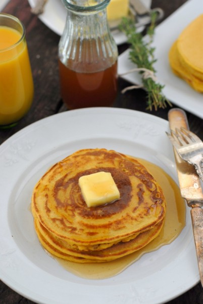 Boulder Locavore - Pumpkin Ricotta Pancakes with Ginger Thyme Syrup