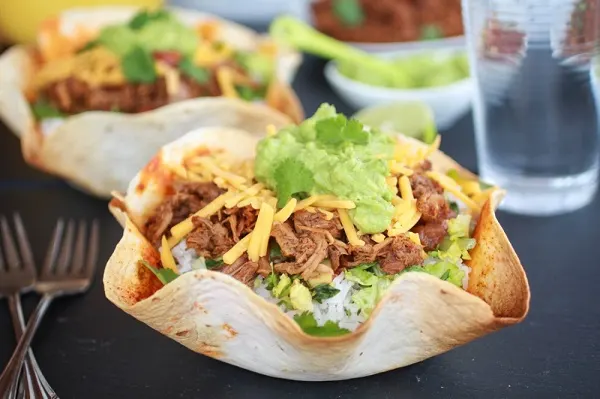 Crockpot Carnitas Tortilla Burrito Bowl from Halfbaked Harvest