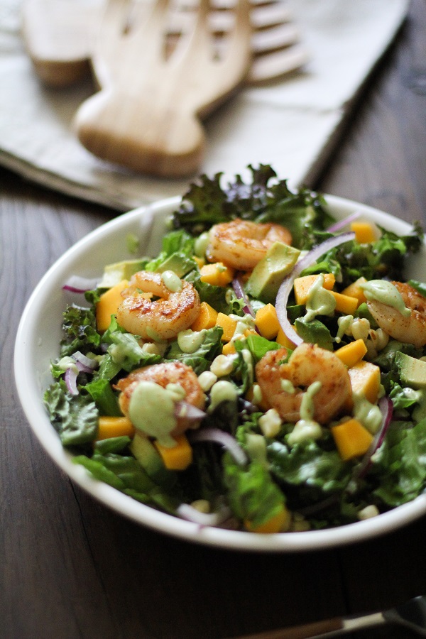 Curry Shrimp Chopped Salad with Creamy Avocado Dressing | https://www.theroastedroot.net