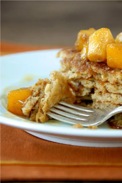 Oatmeal Pancakes with Warm Peach Compote from Kumquot