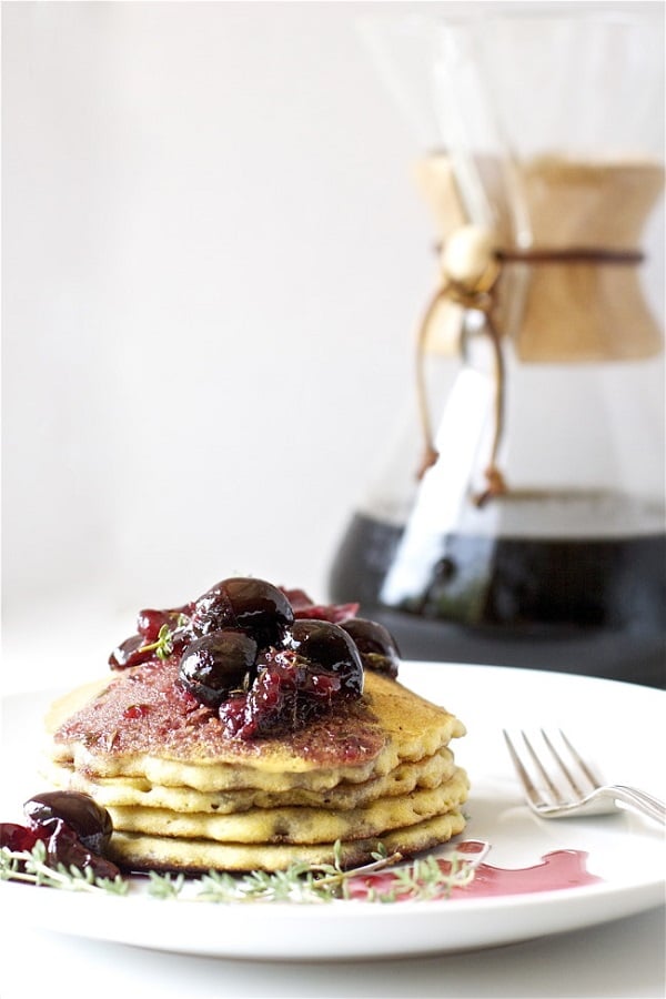 Cornmeal Pancakes with Cherry Compote from Offbeat and Inspired
