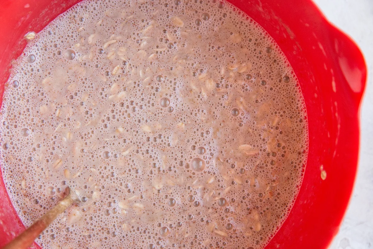 Mix the dry ingredients into the wet ingredients