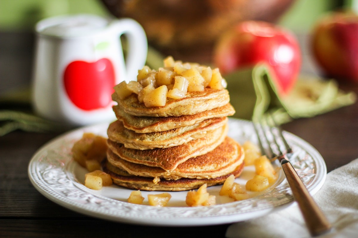 Paleo Apple Cinnamon Pancakes with coconut flour. Grain-free, dairy-free, and delicious!