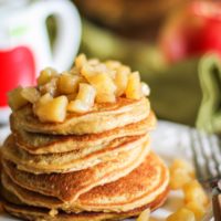 Grain-Free Apple Cinnamon Pancakes made with coconut flour. Dairy-free, gluten-free, amazing fluffy pancakes!