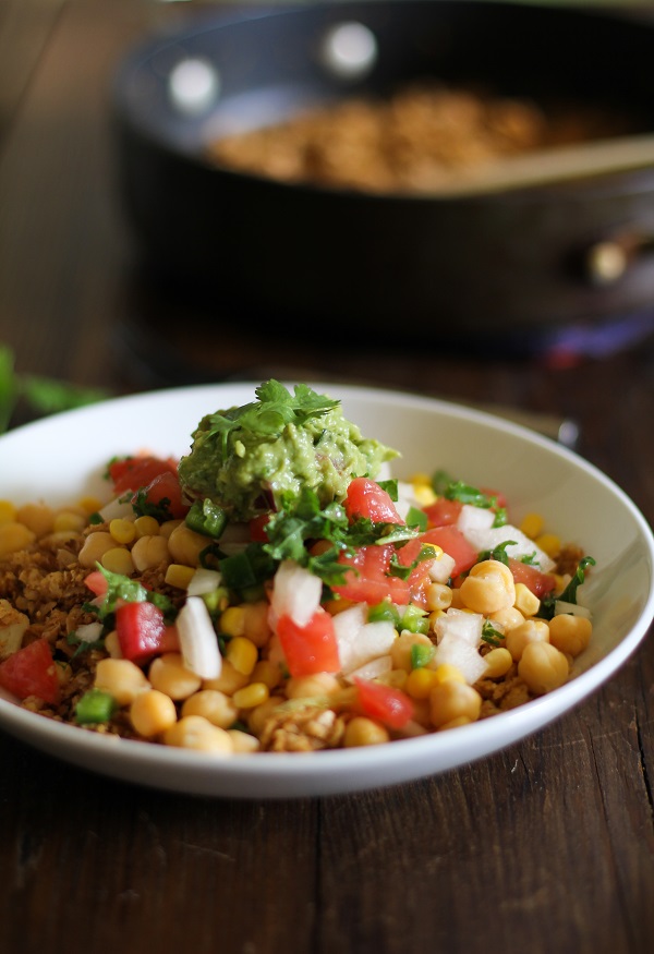 Cauliflower Rice Burrito Bowls with pico de gallo and guacamole - - - srcset=