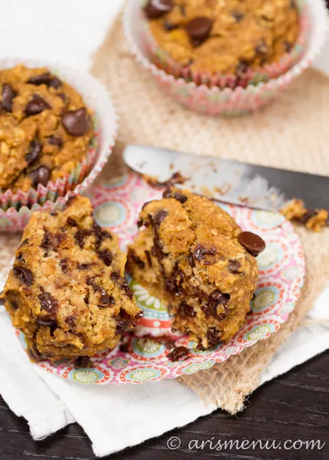 Pumpkin Banana Chocolate Chip Muffins from Aris Menu