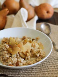 Caramelized Pear Oatmeal with golden raisins and walnuts - - - > www.theroastedroot.net