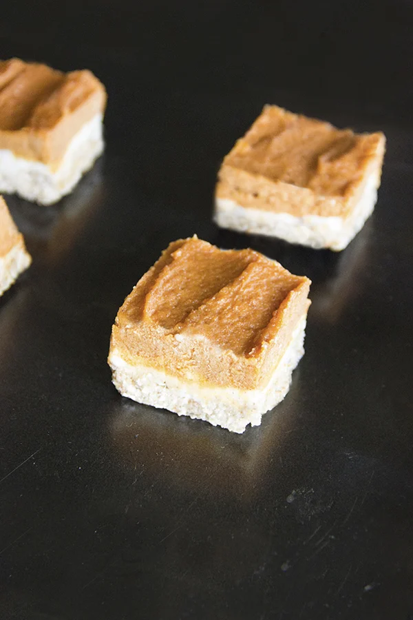 no-bake pumpkin cheesecake bars from natural sweet recipes