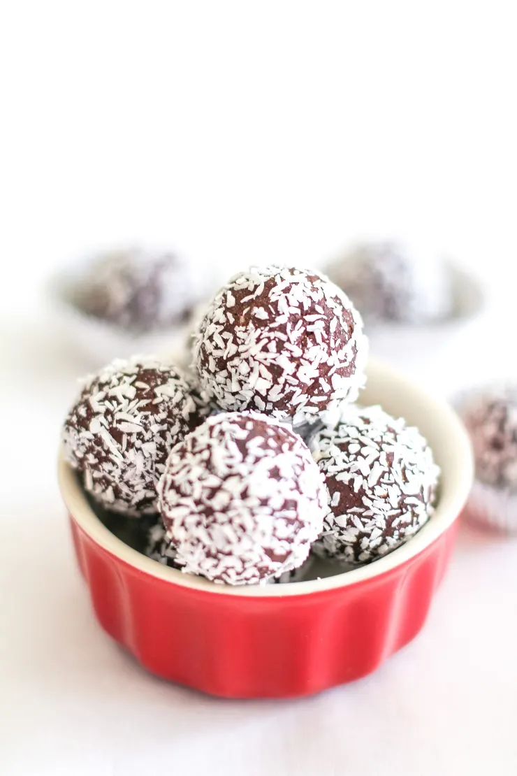 Almond Joy Truffles - a healthier version of the classic dark chocolate truffle with a secret ingredient! | TheRoastedRoot.net