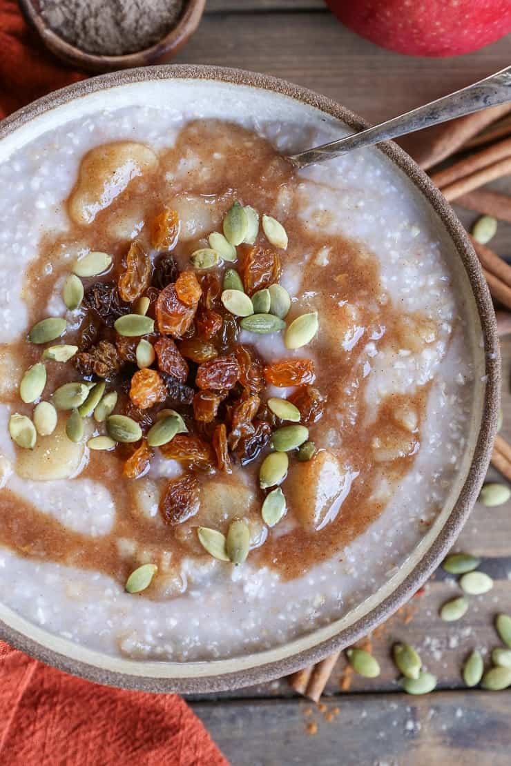 Apple Cinnamon Crock Pot Steel Cut Oatmeal - refined sugar-free, gluten-free, and healthy breakfast