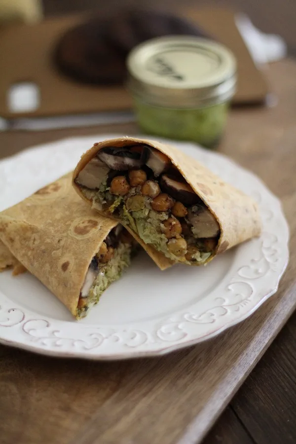 Veggie burritos with roasted portobello mushrooms, chickpeas, cauliflower rice, and chimichurri sauce | theroastedroot.net #vegetarian #recipe