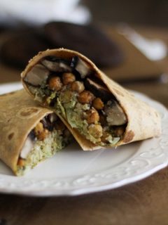 Roasted Portobello and Chickpea Burritos with Chimichurrri Sauce and Cauliflower Rice