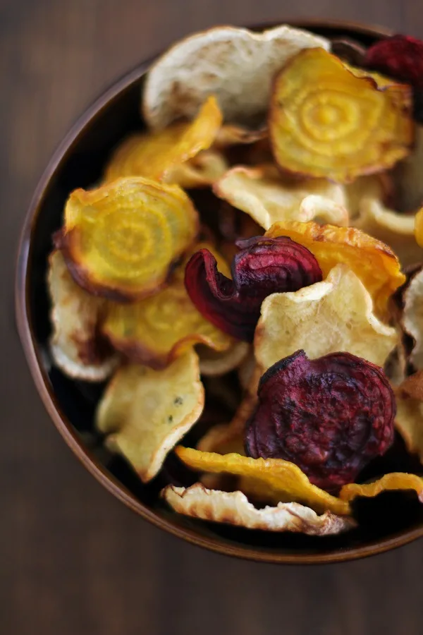 Baked Root Chips with Buttermilk-Parsley Dipping Sauce