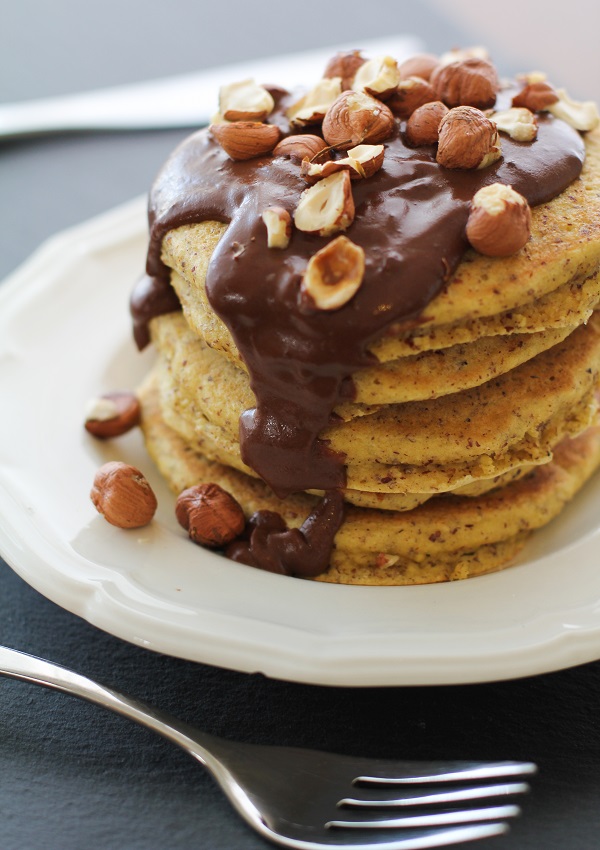 Hazelnut Pancakes with Chocolate Coconut Cream (gluten free) | www.theroastedroot.net
