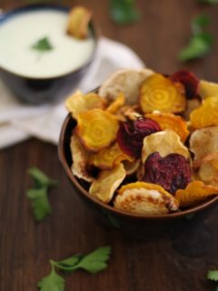 Baked Root Chips with Buttermilk-Parsley Dipping Sauce