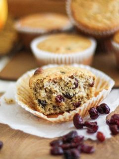 Gluten Free Cranberry Orange Muffins - naturally sweetened and healthy! | TheRoastedRoot.net #healthy #muffins #recipe #glutenfree