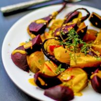 Roasted Beets with Orange-Tahini Dressing | TheRoastedRoot.net #healthy #recipe #paleo #vegan