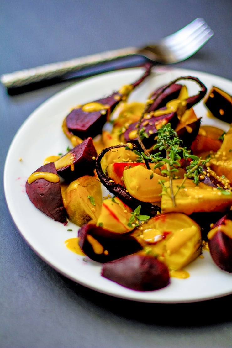 Roasted Beets with Orange-Tahini Dressing | TheRoastedRoot.net #healthy #recipe #paleo #vegan