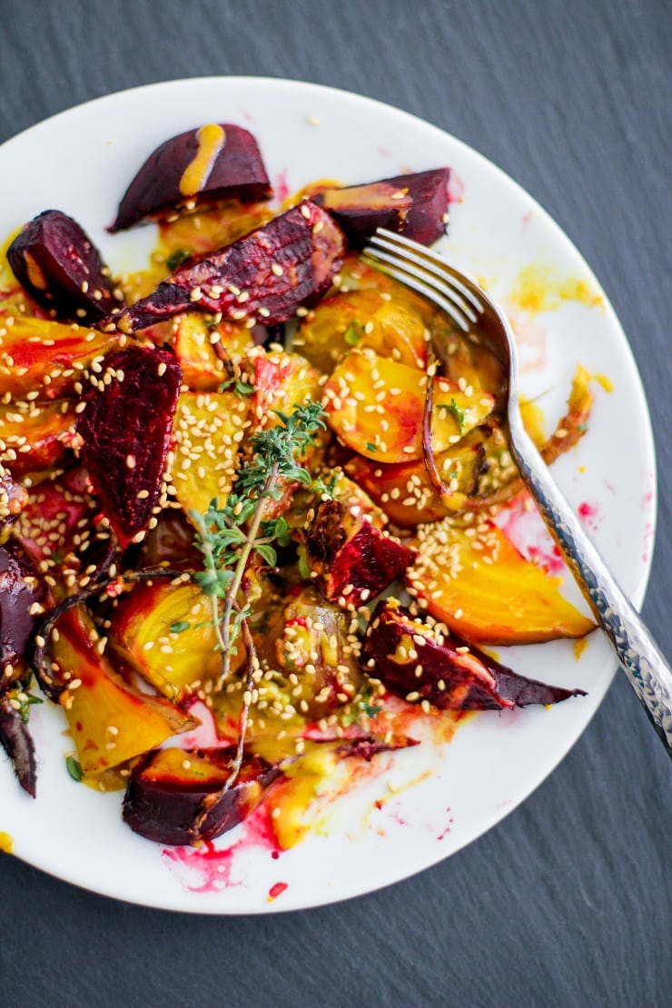 Roasted Beets with Orange-Tahini Dressing | TheRoastedRoot.net #healthy #recipe #paleo #vegan