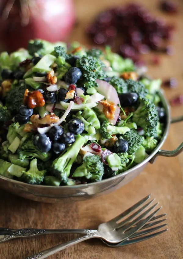 Broccoli Salad with Blueberries, Dried Cranberries, and Honey-Toasted Walnuts