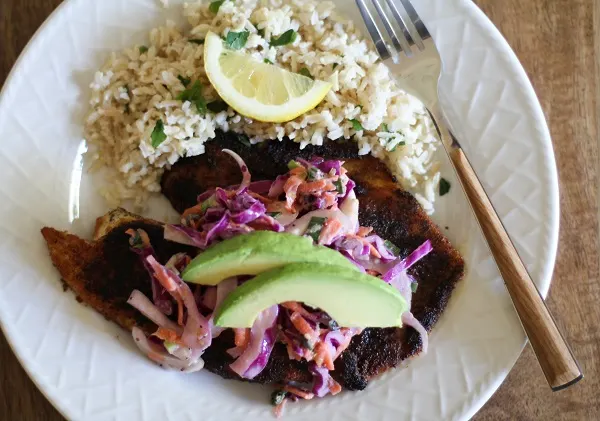 Blackened Tilapia with Fennel and Cabbage Slaw