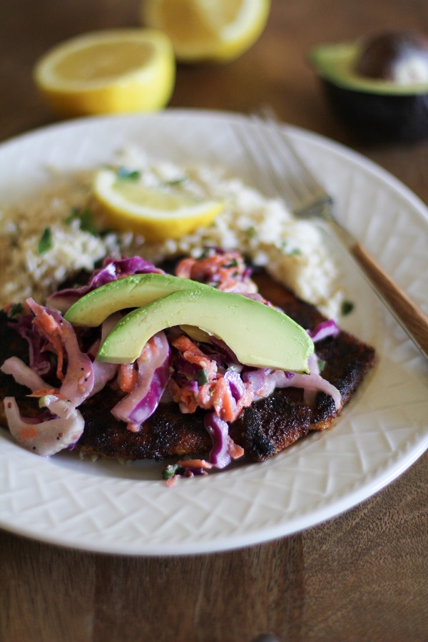 Blackened Tilapia with Fennel and Cabbage Slaw