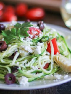 Mediterranean Zoodles - a quick and easy dinner that can be whipped up in 30 minutes | TheRoastedRoot.net #healthy #glutenfree #recipe