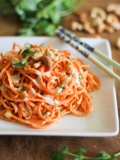 Raw Carrot Pasta with Ginger-Lime Peanut Sauce