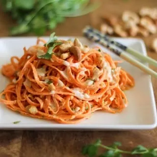 Raw Carrot Pasta with Ginger-Lime Peanut Sauce