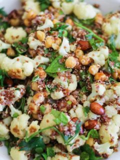 Roasted Cauliflower Quinoa Salad with Chickpeas and lime vinaigrette