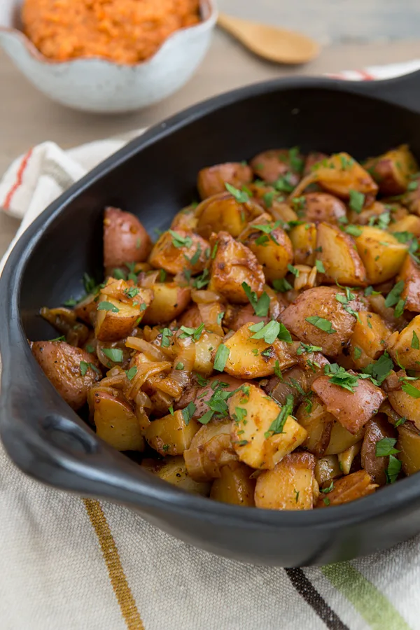Smokey Braised Potatoes with Spicy Romesco Sauce