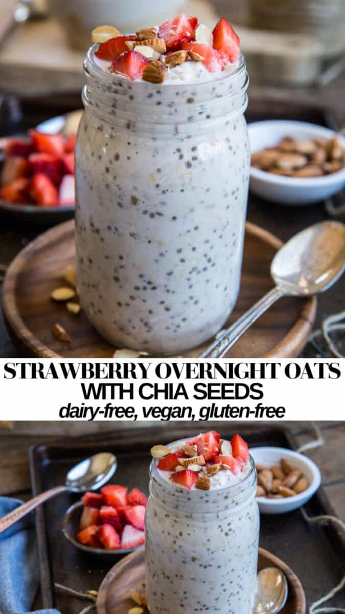Strawberry Overnight Oats with chia seeds makes for a vegan breakfast - gluten-free, dairy-free, well-BALANCED breakfast.