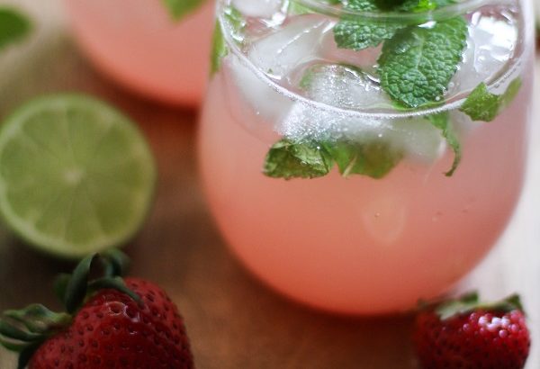 Strawberry Rhubarb Mint Mojitos