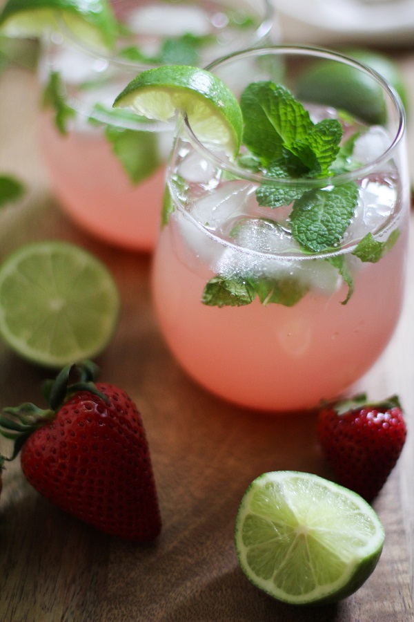 Strawberry Rhubarb Mint Mojitos