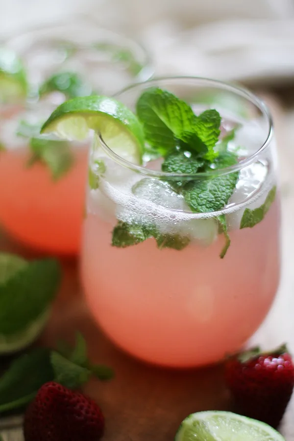 Strawberry Rhubarb Mint Mojitos