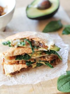 Caramelized Onion, Spinach, and Avocado Quesadilla #vegetarian #healthy #recipe