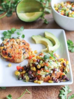 Southwest White Bean Veggie Burgers with black bean and corn salsa - a flavorful plant-based vegetarian dinner recipe!