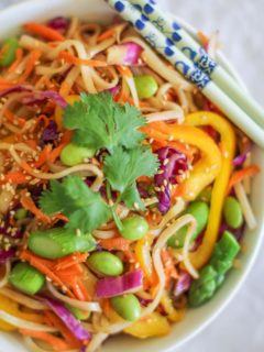 Spring Vegetable Pad Thai - vegan and gluten free | TheRoastedRoot.net #healthy #recipe #vegetarian