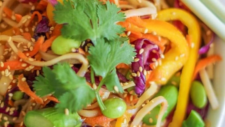Spring Vegetable Pad Thai - vegan and gluten free | TheRoastedRoot.net #healthy #recipe #vegetarian