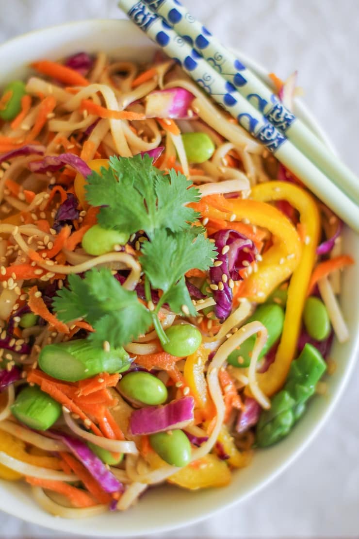 Spring Vegetable Pad Thai - vegan and gluten free | TheRoastedRoot.net #healthy #recipe #vegetarian