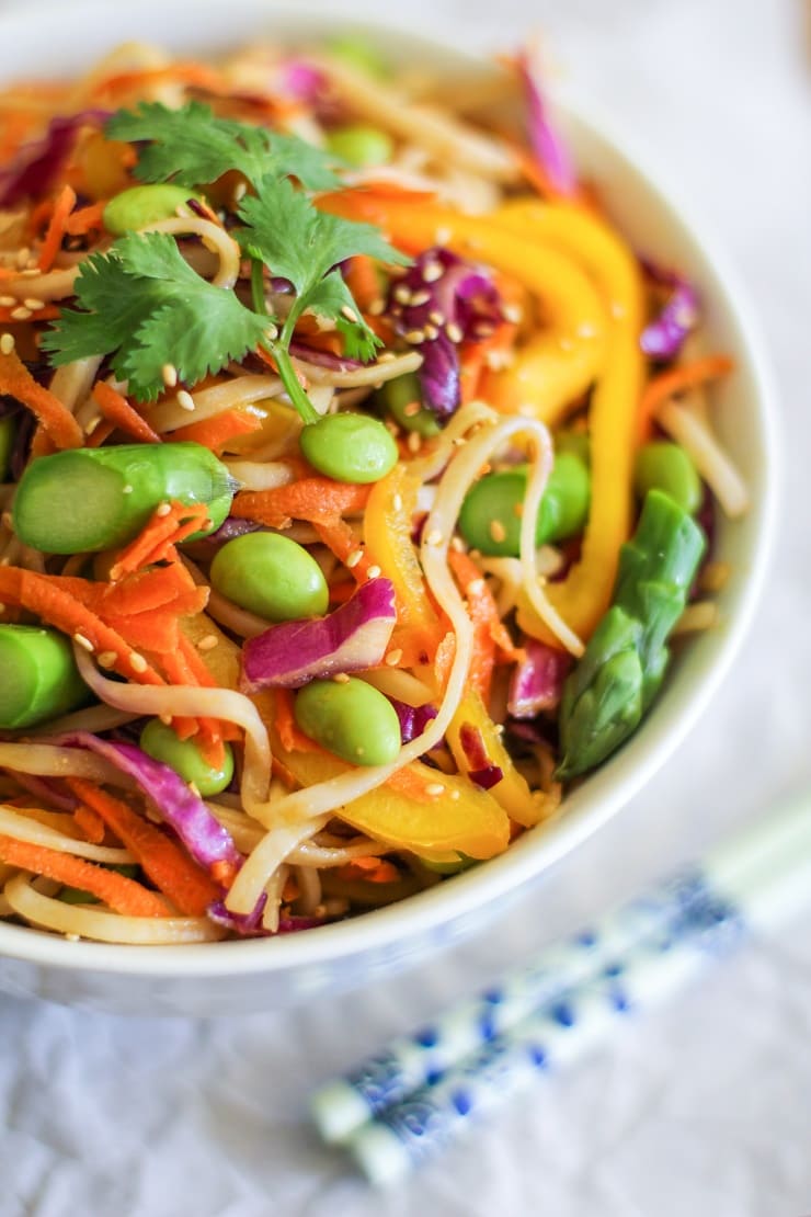 Spring Vegetable Pad Thai - vegan and gluten free | TheRoastedRoot.net #healthy #recipe #vegetarian