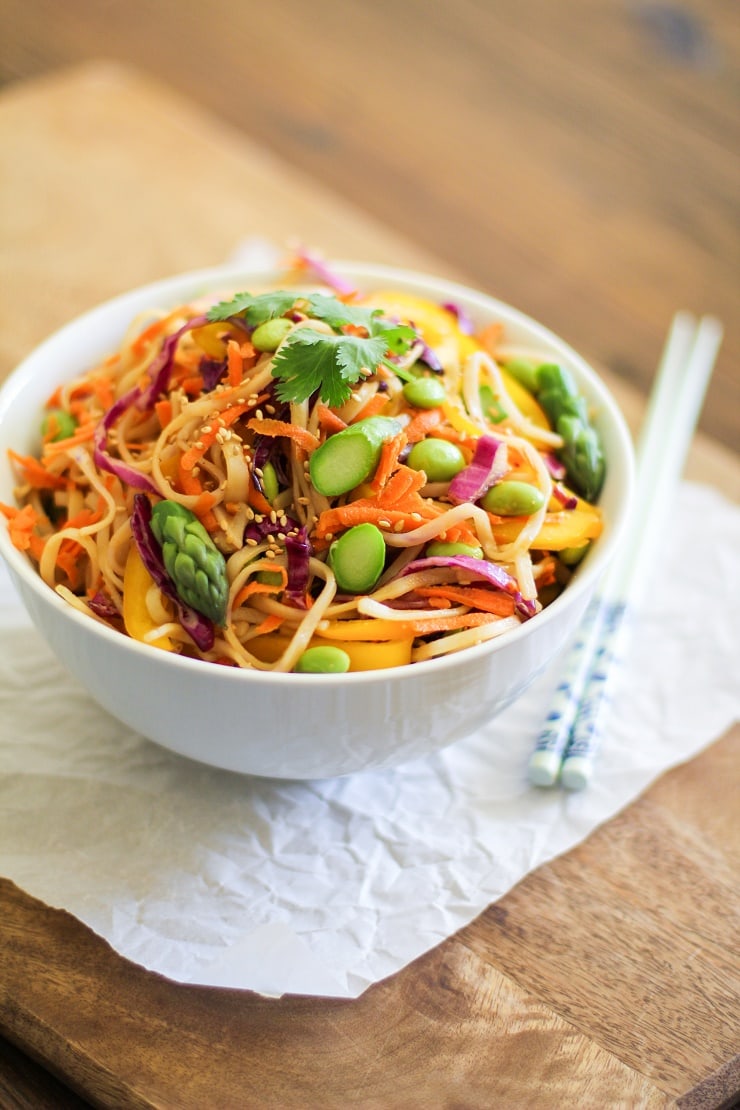 Spring Vegetable Pad Thai - vegan and gluten free | TheRoastedRoot.net #healthy #recipe #vegetarian