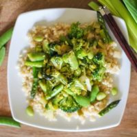 Spring Vegetable Stir Fry with Lemon-Ginger Sauce - this crisp, fresh meal takes less than 45 minutes to make and is healthy yet delicious