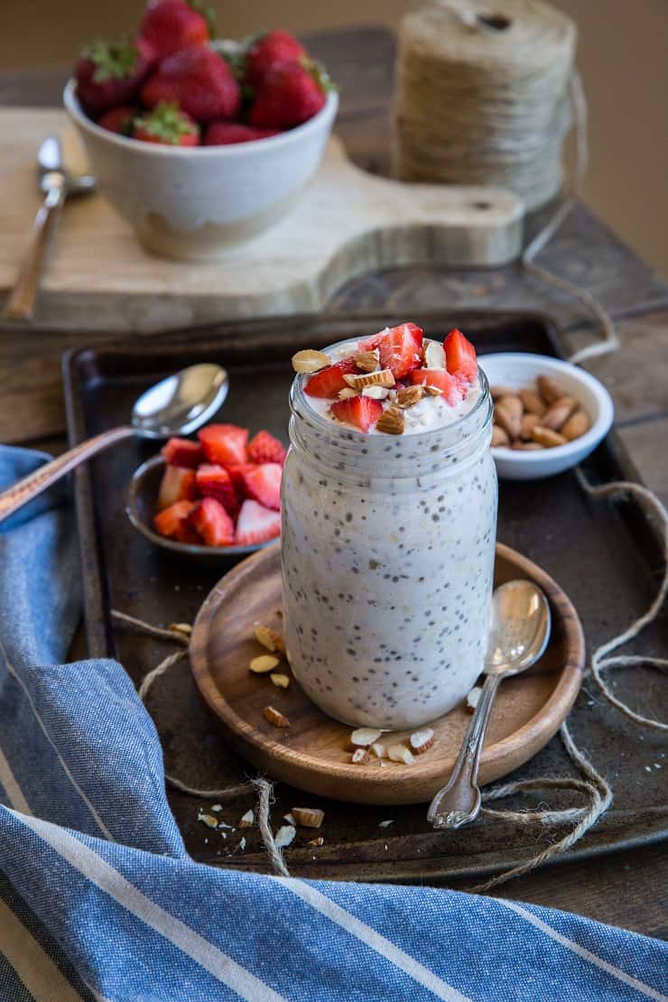 Strawberry Overnight Oats with chia seeds and walnuts - dairy-free, gluten-free, refined sugar-free, and healthy for breakfast or snack!