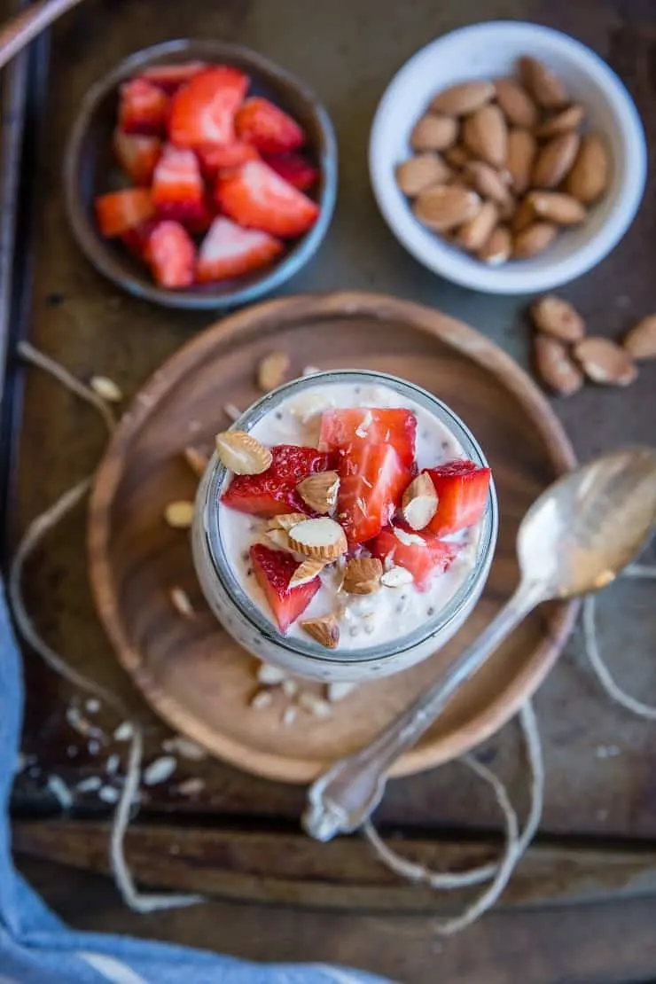Strawberry Overnight Oats with chia seeds and walnuts - dairy-free, gluten-free, refined sugar-free, and healthy for breakfast or snack!