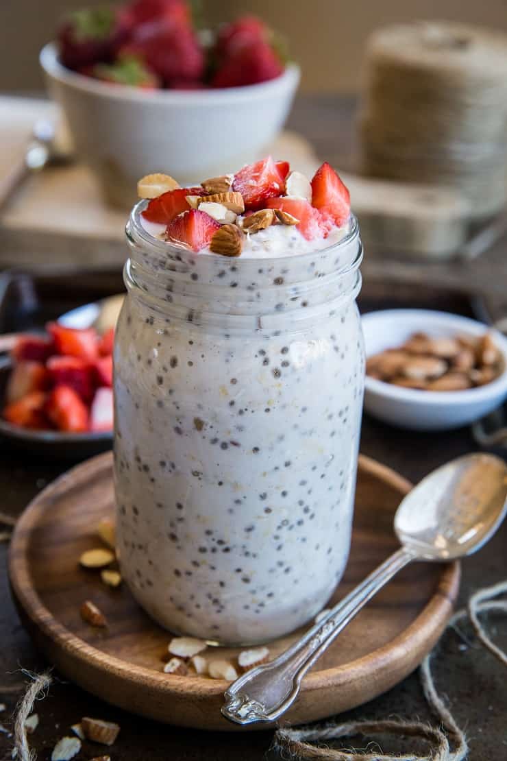 Strawberry Overnight Oats with chia seeds and walnuts - dairy-free, gluten-free, refined sugar-free, and healthy for breakfast or snack!