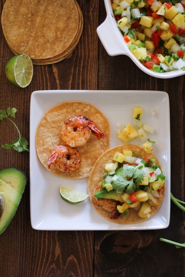 Shrimp and Avocado Tacos with Pineapple Salsa