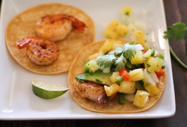 Shrimp and Avocado Tacos with Pineapple Salsa