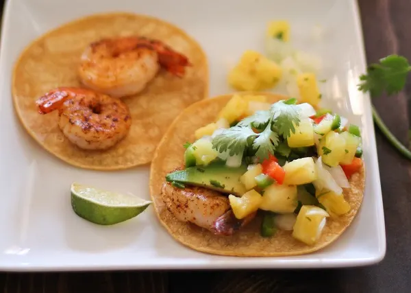 Shrimp and Avocado Tacos with Pineapple Salsa