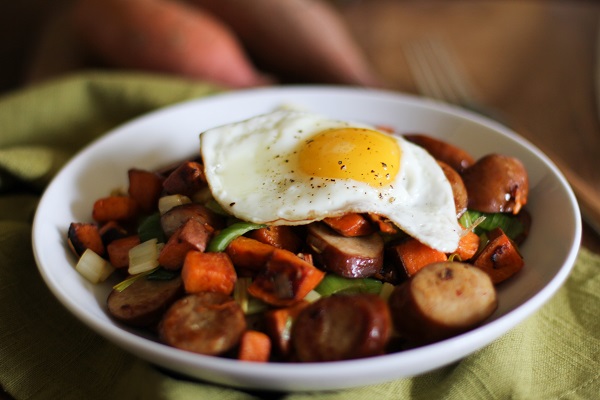 Sweet Potato and Leek Hash with Andouille Sausage
